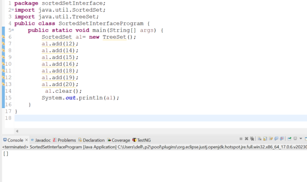 SortedSet Interface and its methods